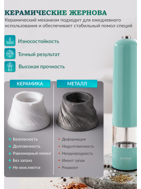 Мельница для специй электрическая PERFECTO LINEA Starcook мятная 