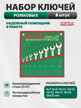 Набор ключей рожковых 6-22 мм 8 предметов TOPTUL 