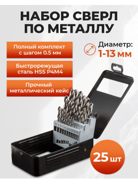 Набор сверл по металлу 1-13 мм 25 штук GEPARD 