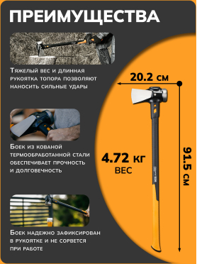 Топор-колун 4,9 кг FISKARS XXL 