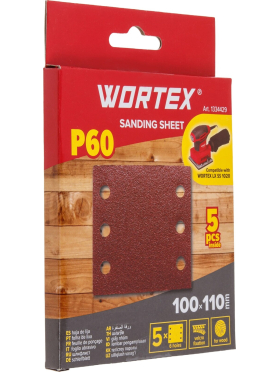 Шлифлист 100х110 мм самосцепляющийся WORTEX для дерева