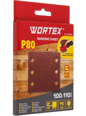 Шлифлист 100х110 мм самосцепляющийся WORTEX для дерева