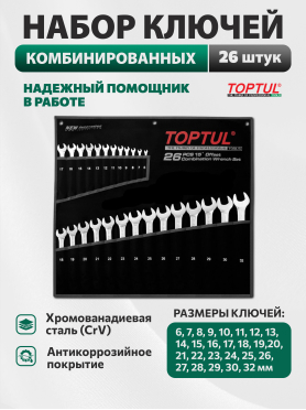 Набор ключей комбинированных 6-32 мм 26 предметов TOPTUL 