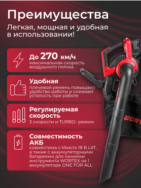 Пылесос садовый аккумуляторный WORTEX BB 2536-1 D ALL1