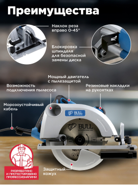 Пила циркулярная BULL KS 1601 
