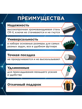 Набор ключей шестигранных 1,5-10 мм 9 предметов длинных ВОЛАТ 