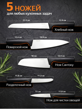 Набор ножей 5 штук FISKARS FF пластиковый блок 