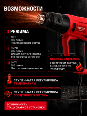 Фен строительный (термовоздуходувка) WORTEX HG 6122 T 