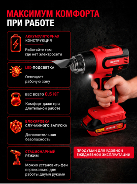 Фен строительный (термовоздуходувка) аккумуляторный WORTEX CHG 5518 ALL1 XLT
