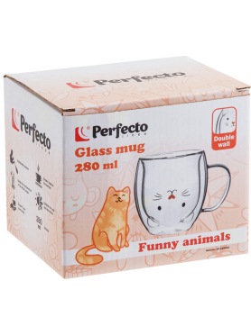 Кружка стеклянная PERFECTO LINEA Funny animals с двойными стенками 280 мл 