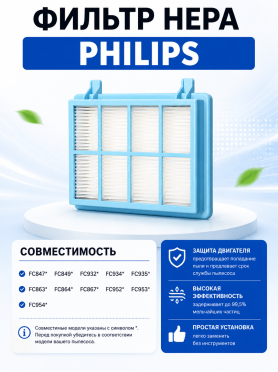 Фильтр HEPA для пылесоса Philips FC8010 BRUNER 