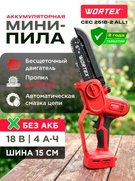Пила цепная аккумуляторная WORTEX CEC 2518-2 ALL1
