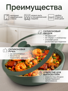 Крышка стеклянная с силиконовым ободом PERFECTO LINEA Natural Green