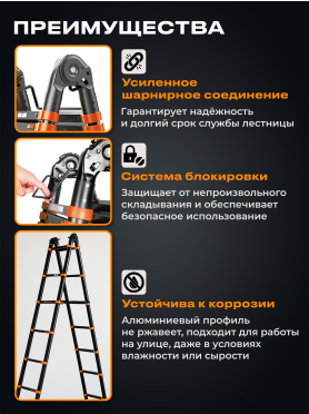 Лестница алюминиевая двухсекционная STARTUL Black Line