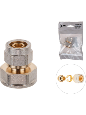 Муфта латунная 16(2.0)х3/4" с внутренней резьбой для трубы PEX AV ENGINEERING 