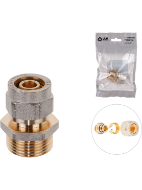 Ниппель латунный 16(2.0)х3/4" с наружной резьбой для труб PEX AV ENGINEERING 