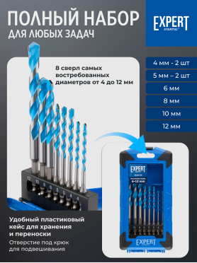 Набор сверл универсальных 4-12 мм 8 штук STARTUL MultiFunctional Expert 