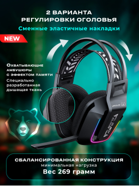 Наушники-гарнитура игровые беспроводные URZUS Black Cloud Wireless UR-5524123