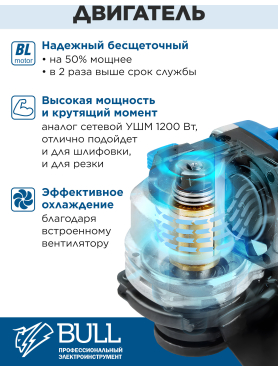 Шлифмашина угловая аккумуляторная BULL CSG 1812-1 SR XLTpro