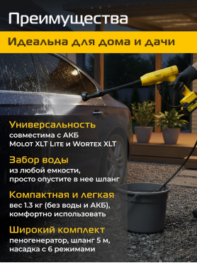 Мойка высокого давления аккумуляторная MOLOT MPW 1825 XLT Lite