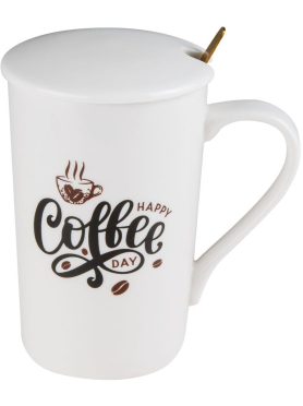 Кружка керамическая с крышкой и ложкой PERFECTO LINEA Coffee Day 350 мл 