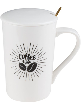 Кружка керамическая с крышкой и ложкой PERFECTO LINEA Coffee Time 350 мл 