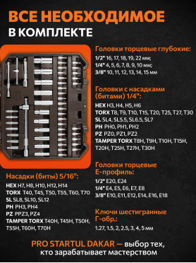 Набор инструментов 1/4", 3/8", 1/2" 6 граней PRO STARTUL Dakar 171 предмет 