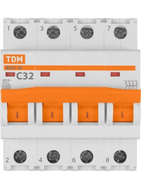 Автоматический выключатель TDM ВА47-29 4Р 32А С 4,5кА 