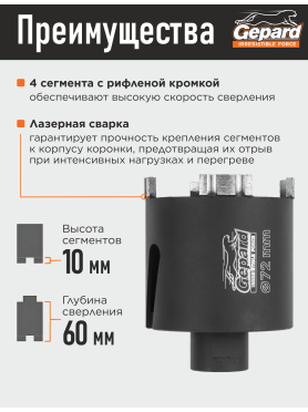 Коронка алмазная по железобетону GEPARD GP2079