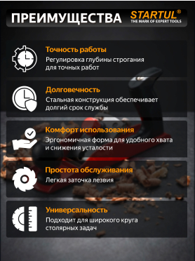 Рубанок стальной 235х45 мм STARTUL STANDART 
