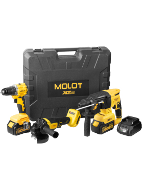 Набор аккумуляторный - шлифмашина угловая MOLOT MCAG 1812, перфоратор  MOLOT CRH 1814, дрель-шуруповерт MOLOT MBD 1825 Li XLT Lite SET 